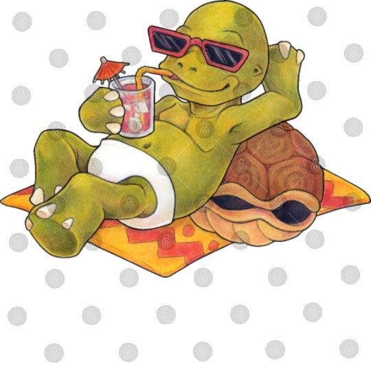 Summer turtle naked on the beach with cocktail Digital Files