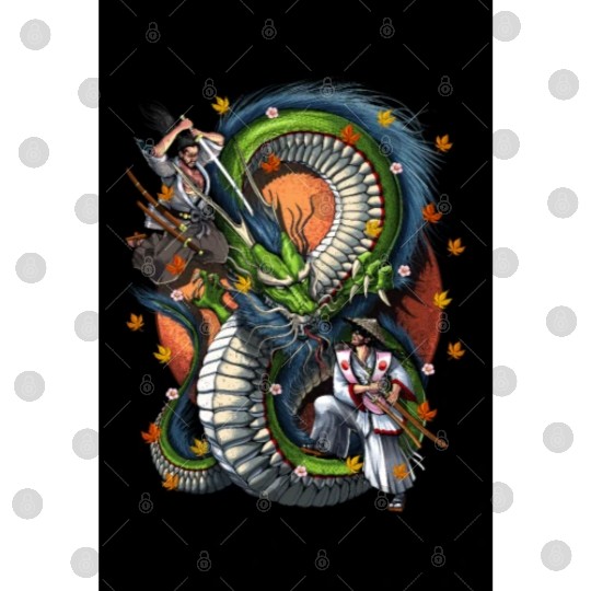 Japanese Dragon Samurai Warrior Battle Digital Files