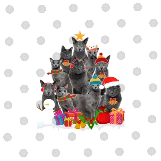 Funny Russian Blue Christmas Tree Pet Cat Lover Digital Files