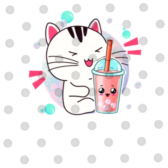 Kawaii Anime Cat Bubble Tea Fan Digital Files