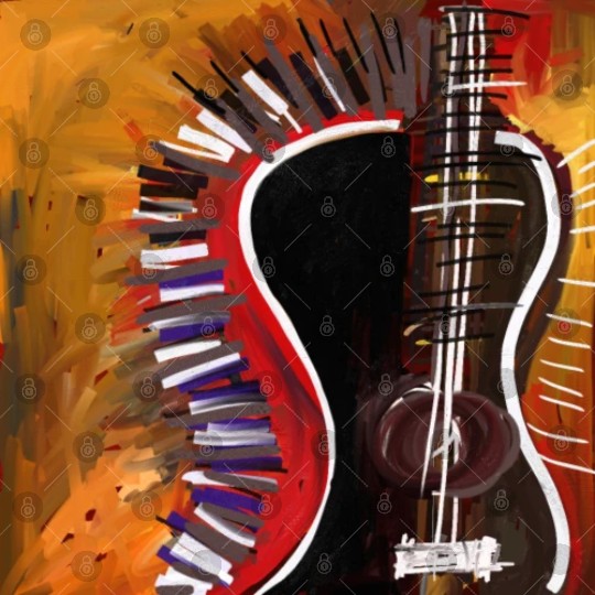abstract colorful guitar painting Digital Files