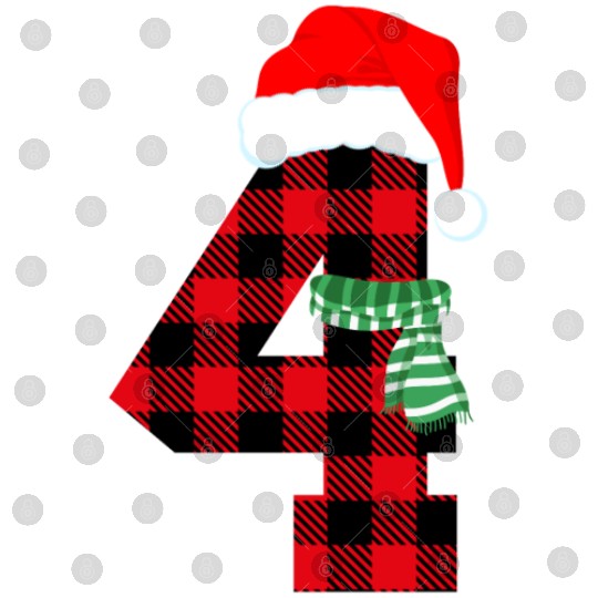 Number 4 Christmas Theme Xmas 4th Bday 4 Year Old Digital Files