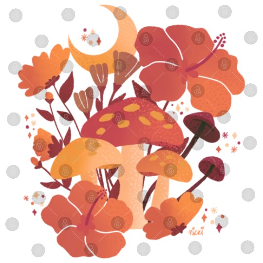Fall Mushrooms and Hibiscus Floral Nights Digital Files