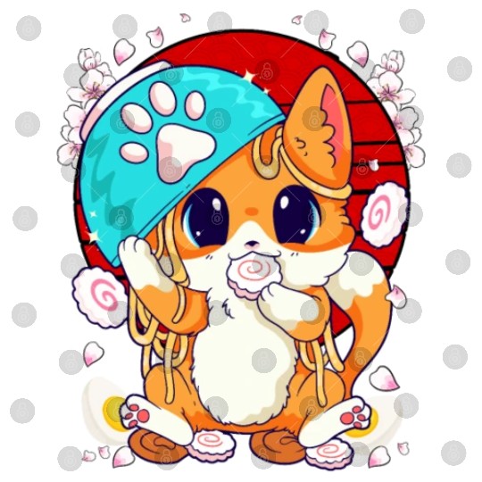 Kitty Eating Ramen And Kawaii Shusi Digital Files