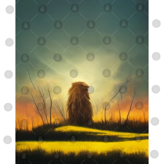 Lion meditate on sunrise, painting Digital Files