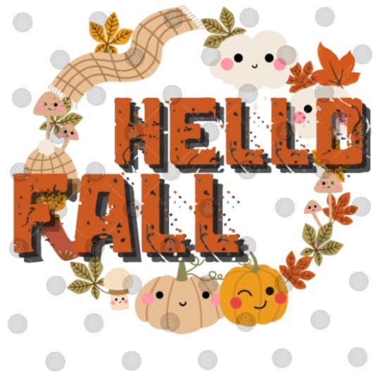 Hello Fall Cute Nature Autumn leaves Pumpkins Digital Files