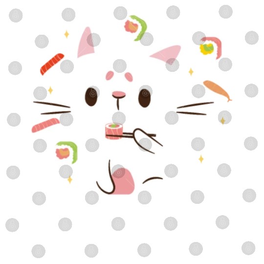 Kawaii Cat Eating Sushi Japanese Raw Food Digital Files