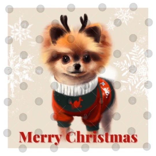 Sweet Miniature Spitz pomeranian in a Christmas. Digital Files