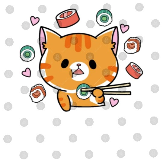 Kawaii Cat Eating Sushi Japanese Raw Food Digital Files