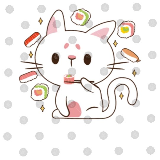 Kawaii Cat Eating Sushi Japanese Raw Food Digital Files