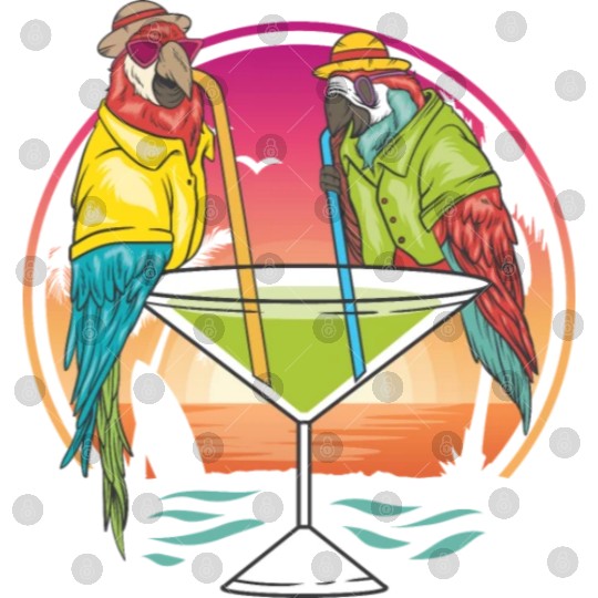 Parrots Drinking Margarita Hawaiian Birds Gift Digital Files