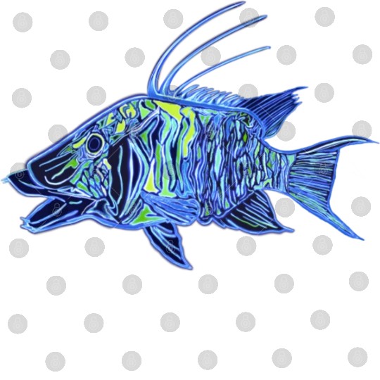 Neon blue green hogfish - funky fish designs Digital Files