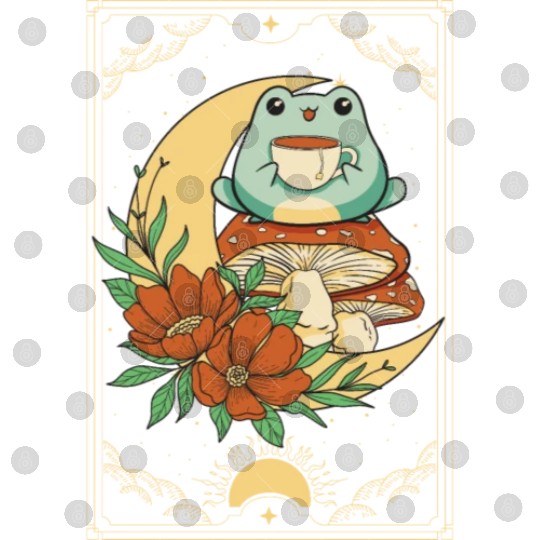 Cottagecore Aesthetic Tarot Card Frog Sipping Tea Digital Files
