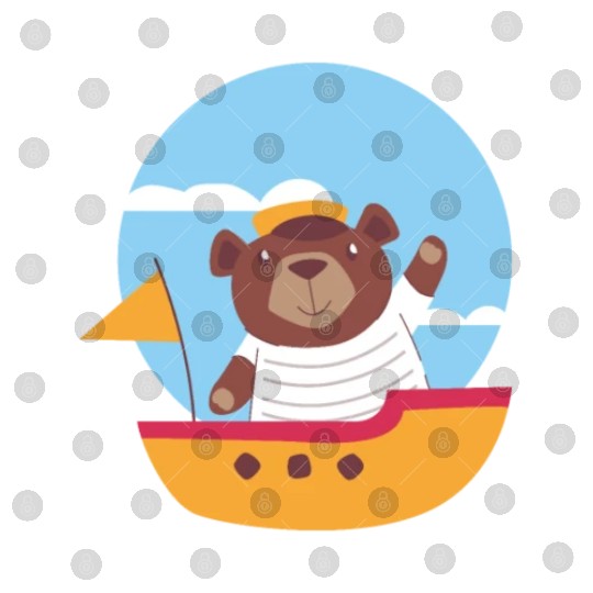 kawaii cute brown baby bear sailing on a boat Digital Files