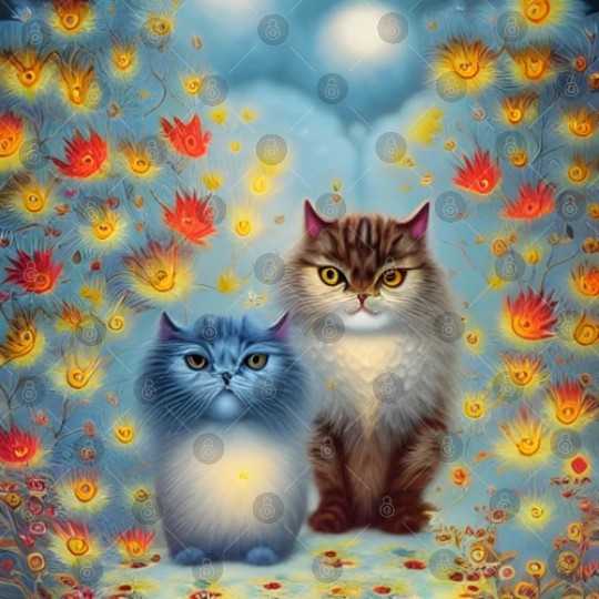 Two Paws Think Alike - Cat Couple in Autumn Digital Files