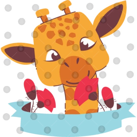 kawaii funny cute baby giraffe smells flowers Digital Files