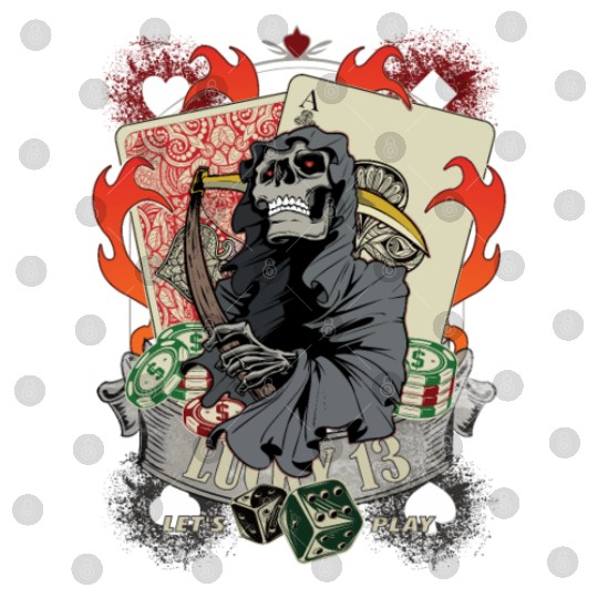 Let us play Poker Lucky 13 Skull gift Digital Files