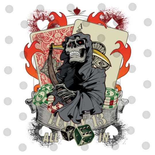 All in Poker Lucky 13 Skull gift Digital Files