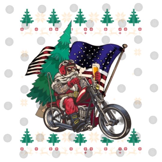 Santa Riding Motorcycle - Christmas Biker US Flag Digital Files