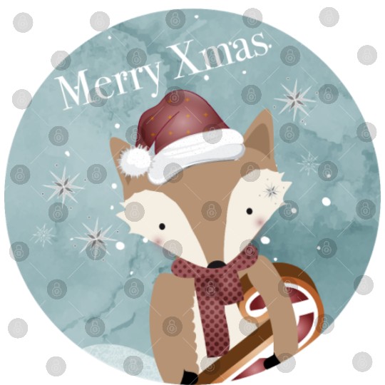 cute fox for Christmas with Santa hat Digital Files