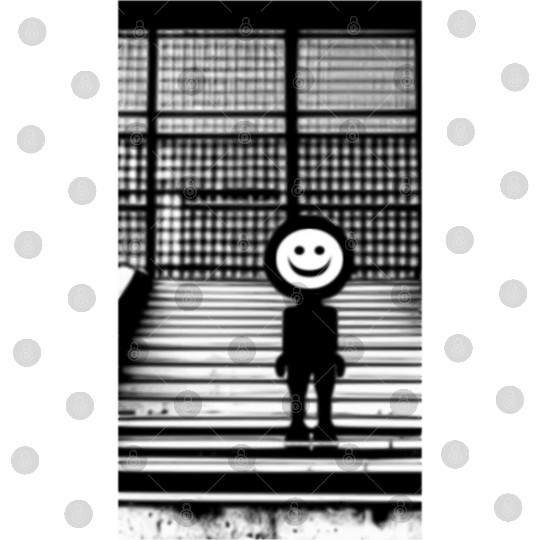 Smiley Face in Digital Files Standing on the Steps Street