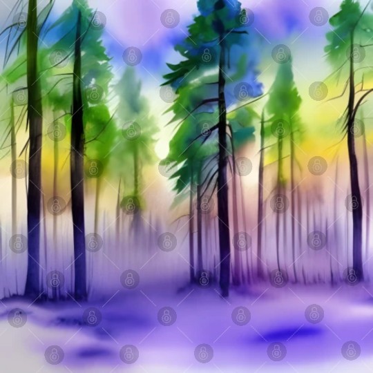 Evening in watercolor forest Digital Files