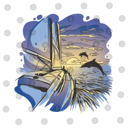 Boat sailing ocean sunset dolphin Boat sailing oce Digital Files