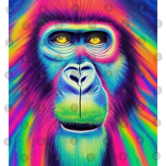 Rainbow monkey abstract portrait , vibrant colors Digital Files