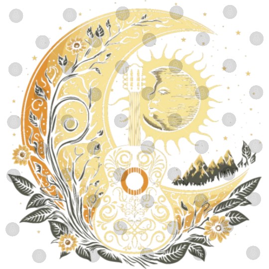 Cottagecore Acoustic Guitar With Moon, Sun, Stars Digital Files