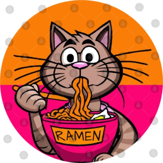 Colorful Ramen Cat Orange and Pink Digital Files