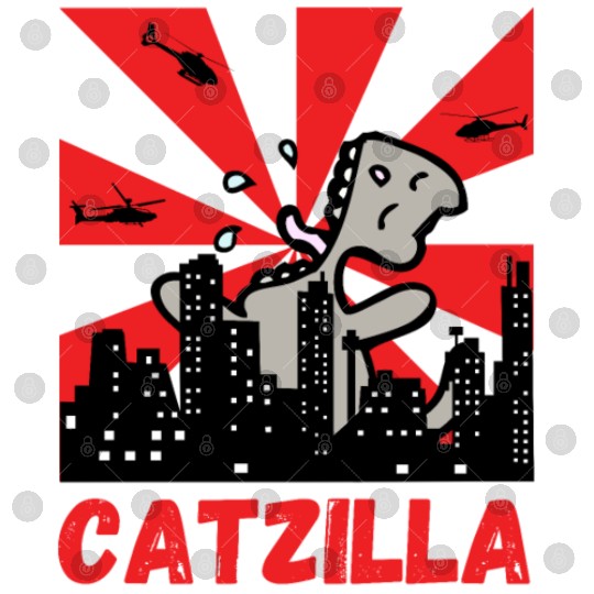 Catzilla funny cat Japanese Sunset Digital Files