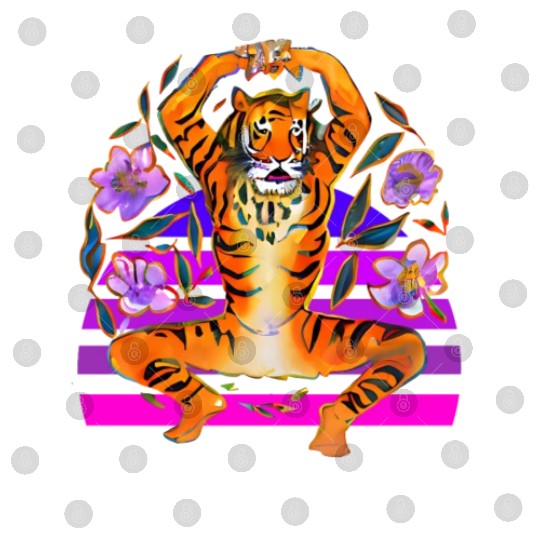 Yoga Tiger loves flowers Digital Files