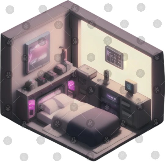 Isometric Bedroom - Synthwave Retro Future Room Digital Files