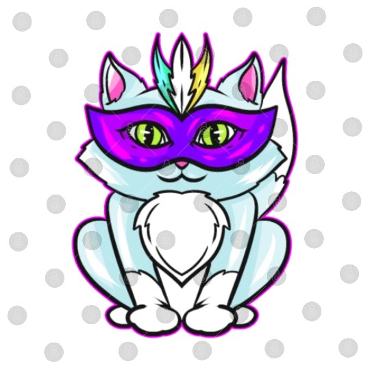 Cute Kawaii Cat With Purple Mask For Mardi Gras Digital Files