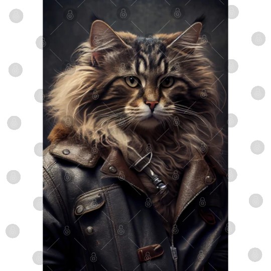 Norwegian Forest Cat Breed wears a leather jacket Digital Files