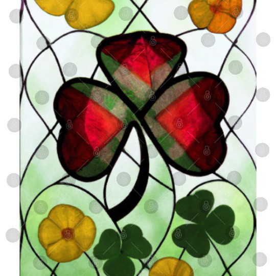 Red plaid Shamrock with Yellow Poppies (AI Art) Digital Files