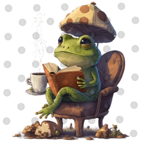 Coffee lover Frog With Mushroom Hat Read Book Digital Files