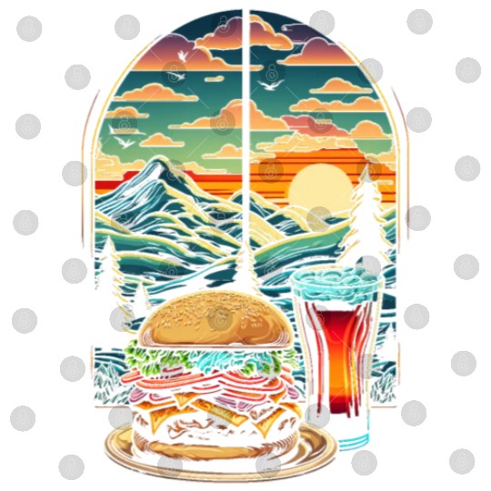 Church window with hamburger burger and drink Digital Files
