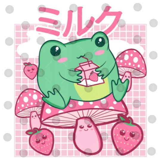 Cottagecore Aesthetic Kawaii Frog Drinking Japanes Digital Files