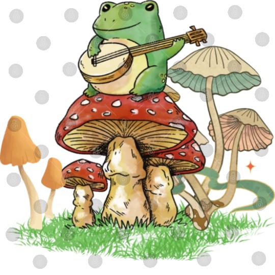 Frog Playing Instrument On Mushroom Digital Files