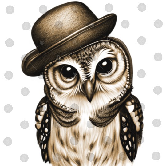 owl wearing derby hat - brown color Digital Files