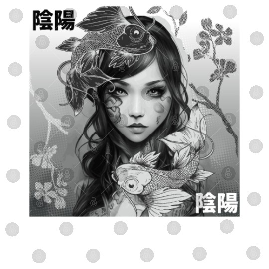 Yin Yang Koi Fish Gothic Emo Japanese Cherry Bloss Digital Files