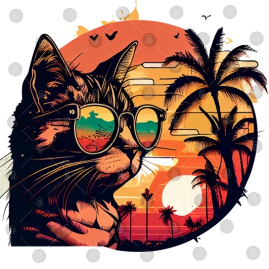 Retro Cat Vintage Sunset 80s 90s Sunglasses Party Digital Files
