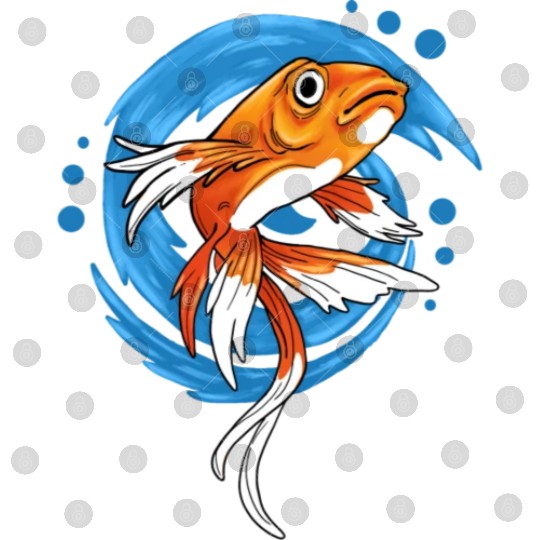Carp Koi Fish on Blue waves green Digital Files