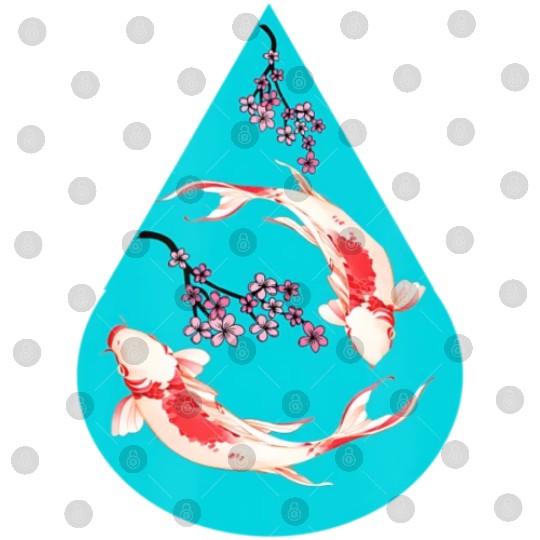 Serenity Koi Fish Raindrop Cheri Blossom Zen Digital Files