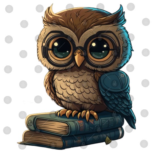 Reading Owl And Books Digital Files