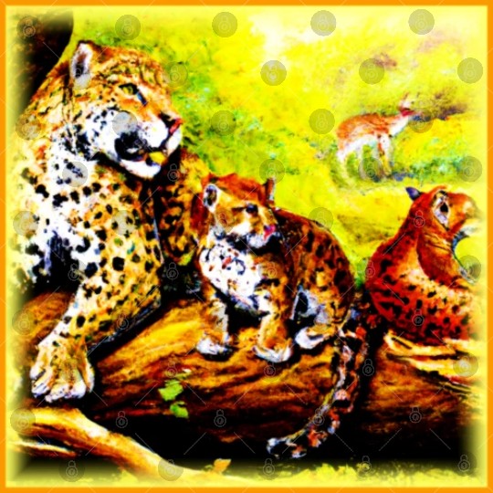 Jaguar Mom and Cubs Relaxing in Jungle. Buy Now Digital Files