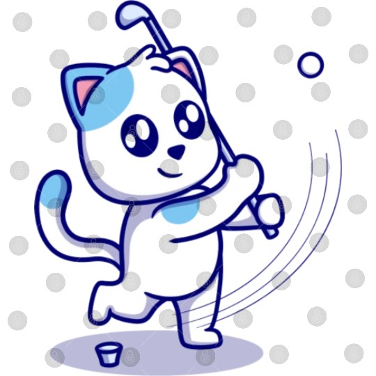 Cute cat playing golf cartoon icon illustration Digital Files