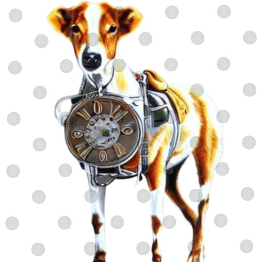Brown White Greyhound Dog With Old Looking Clock Digital Files