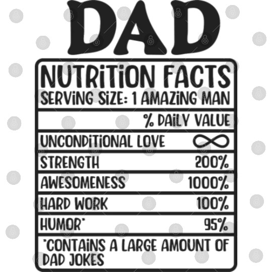 Funny Dad Nutrition Facts Label Digital Files